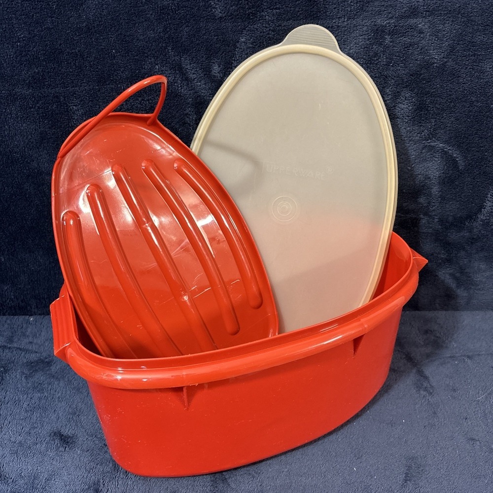 Vintage TUPPERWARE 487-5 Ham Roast Turkey Saver Keeper Paprika 3 Piece Set